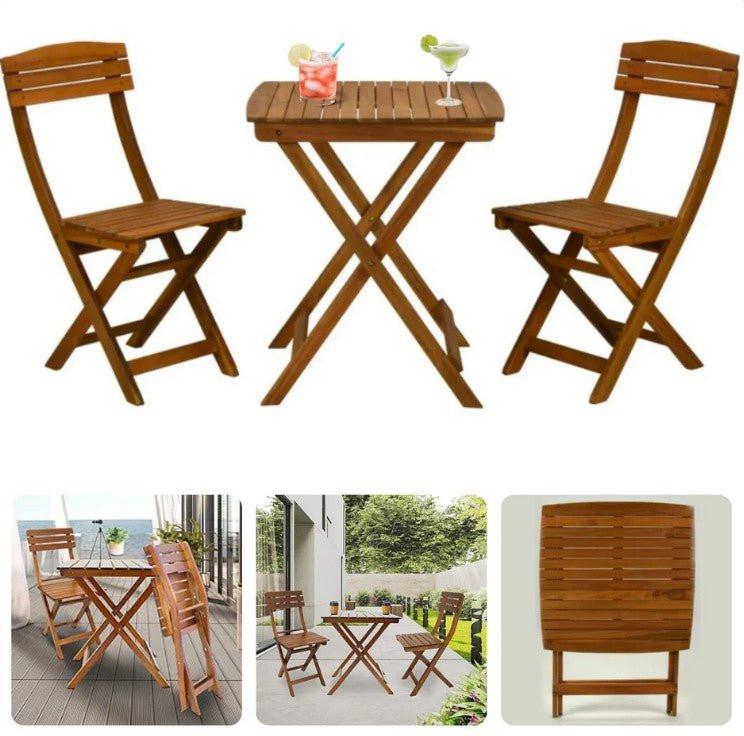 Ambiance Bistro Set Foldable Garden Table and Chairs Outdoor Patio Furniture in Acacia Wood.